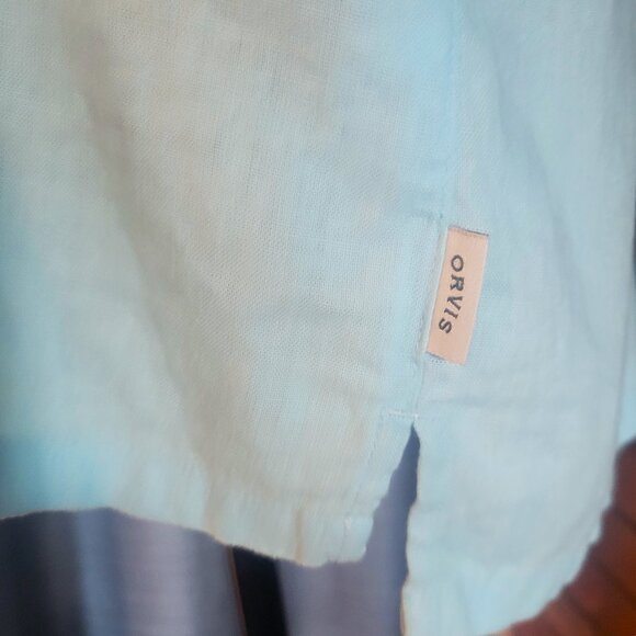 NWT! Orvis Women's Linen Blend Lt. Blue Capped Sleeve Button-up Blouse - Size L - Picture 3 of 11